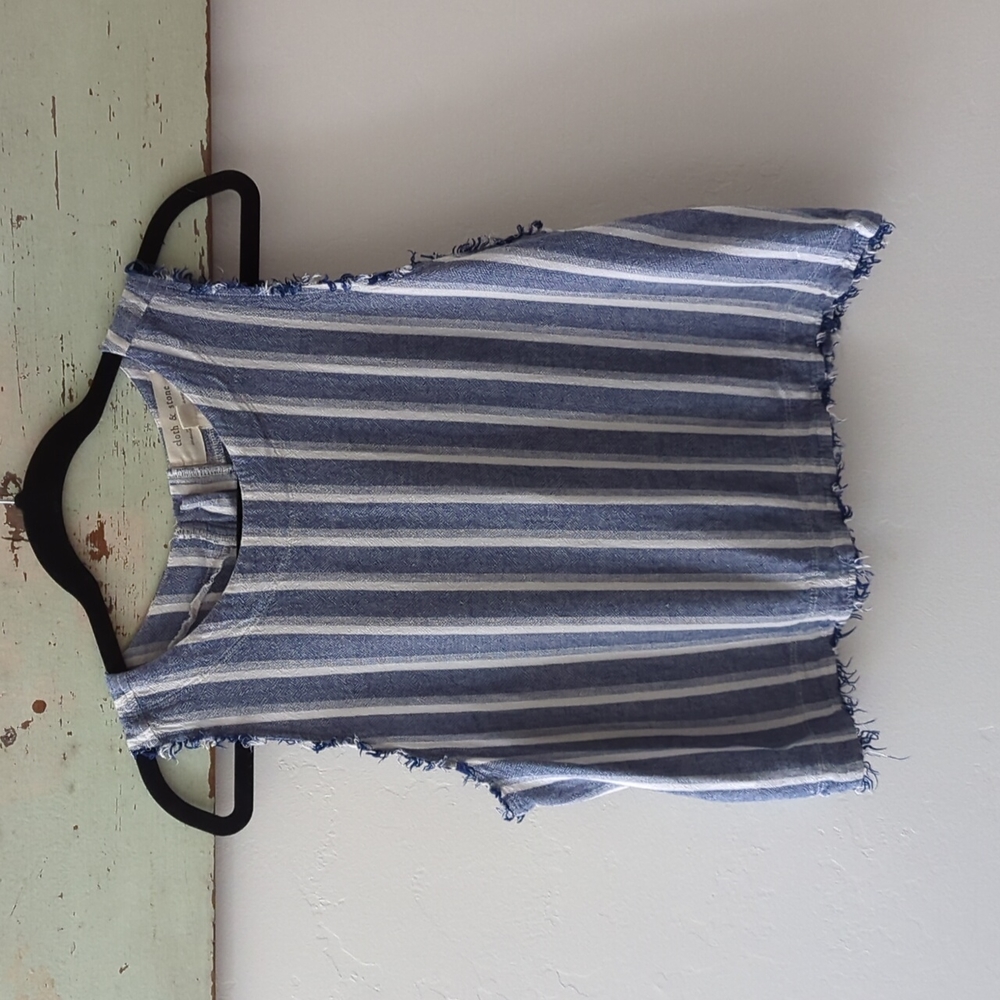 ANTHRO I Blue & White Striped Cropped Sleeveless Raw Hem Top by Cloth & Stone, L